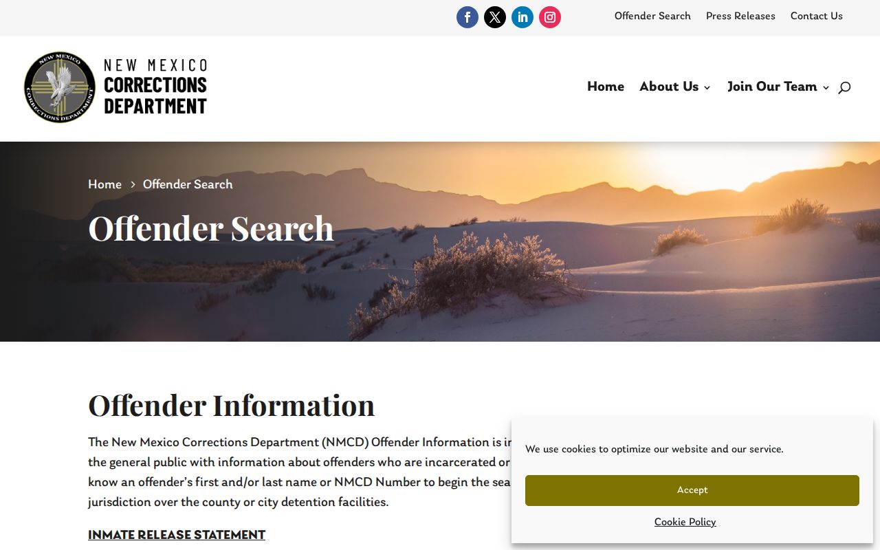 NMCD offender search instructions for Bernalillo County state releases
